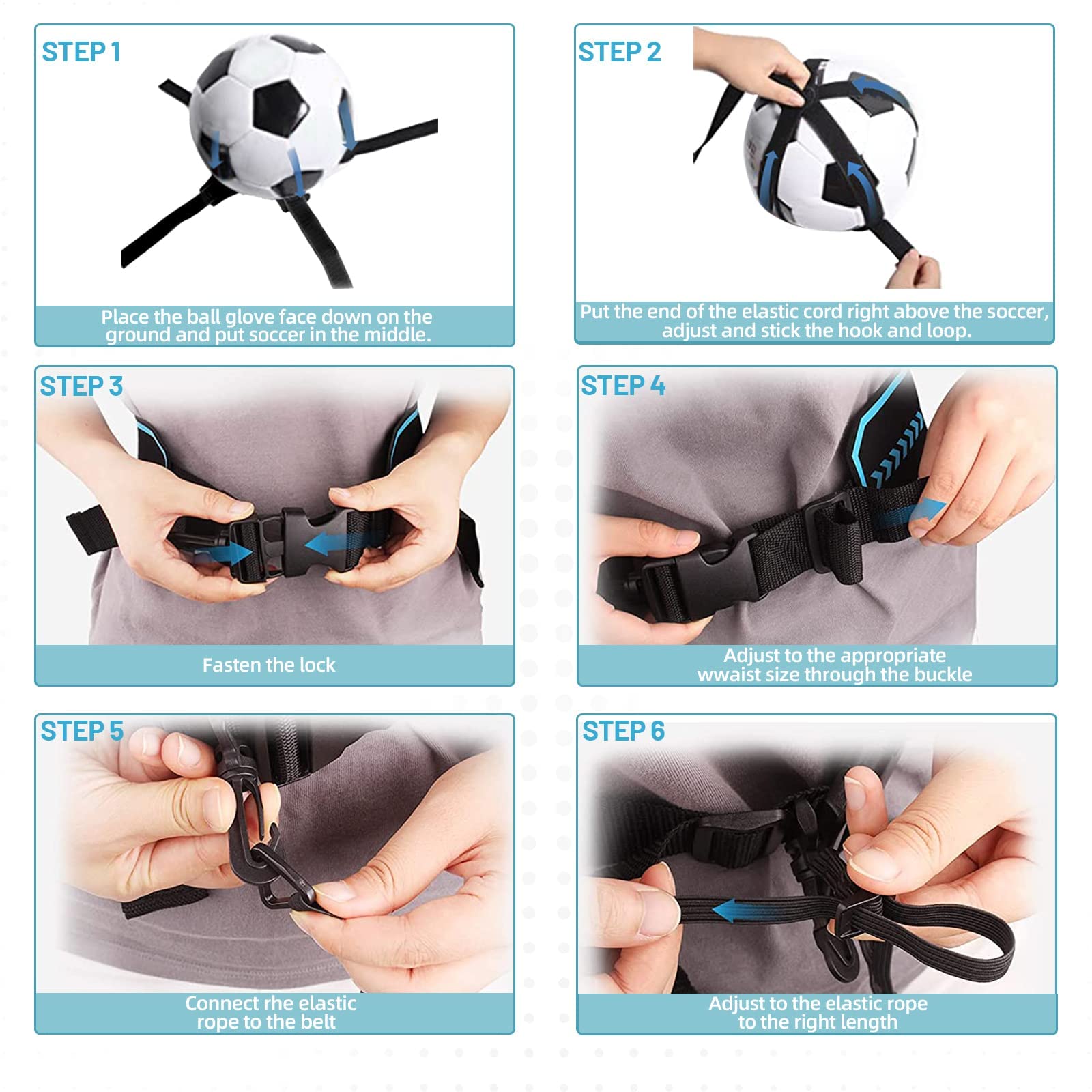 Ballon D'Entraînement Football Solo Avec Ceinture Élastique - Pour Enfants Et Adultes Tailles 3,4,5