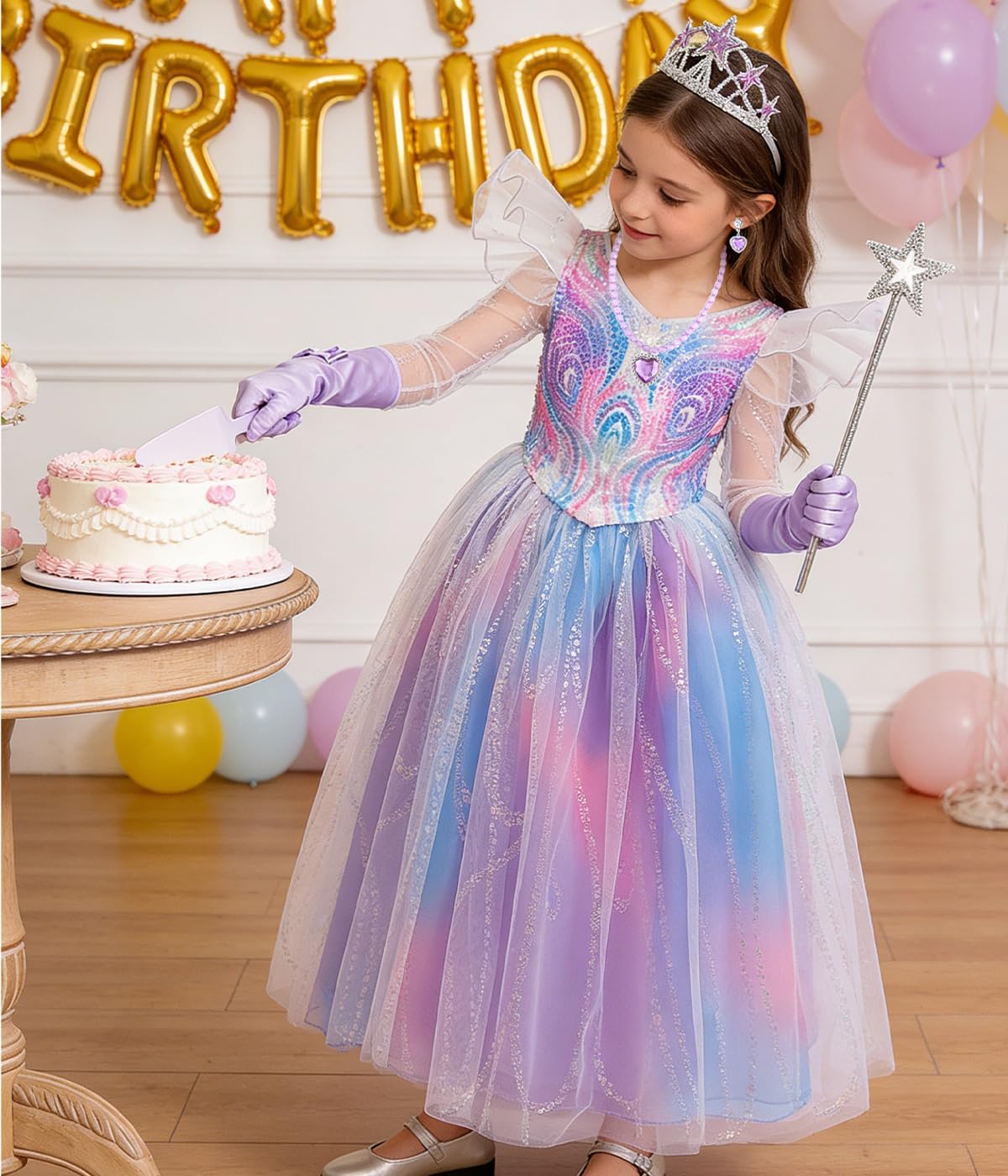 VORLITS Girls Witch Costume for kids Halloween Costume cosplay Purple Sequins Sparkly Fairy Princess Dress up Easter outfit
