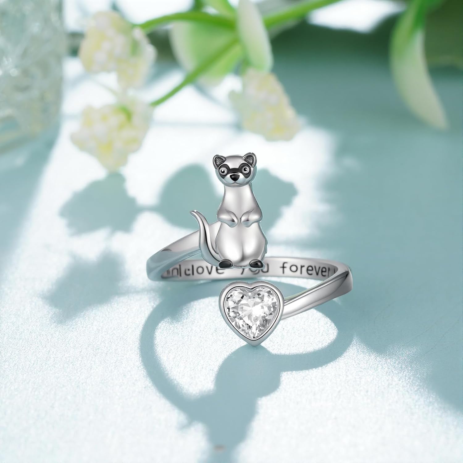 Ferret Rings 925 Sterling Silver Ferret Gifts Cute Animal Jewelry Gifts for Wome