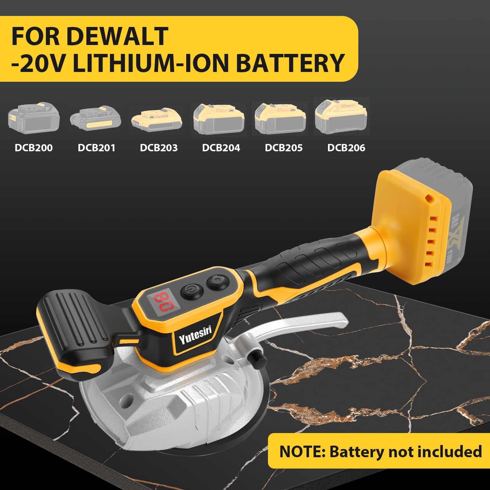 Machine de carrelage 50kg, Vibreur Carrelage Manuel Machine Compatible avec Dewalt 20V Akku, 8 Vitesses Réglable, Tile Vibrator de Carreleur Capacité d'Adsorption, Machine à Carrelage 130mm