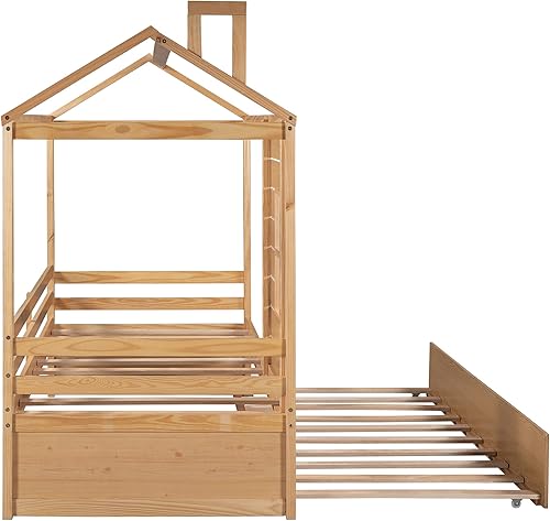 Miniatura 5 de Harper & Bright Designs Cama individual para niños, sofá cama individual con cama nido, marco de cama individual con techo y ventanas, se puede