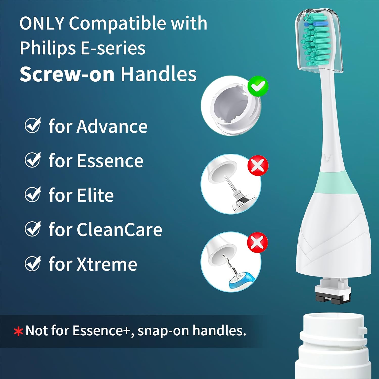 Replacement Heads for Philips Sonicare, Toothbrush Replacement Head Compatible with Phillips Sonicare E-Series Screw-on Handles for Essence, Advance, Elite, CleanCare, Extreme, 6 Pack