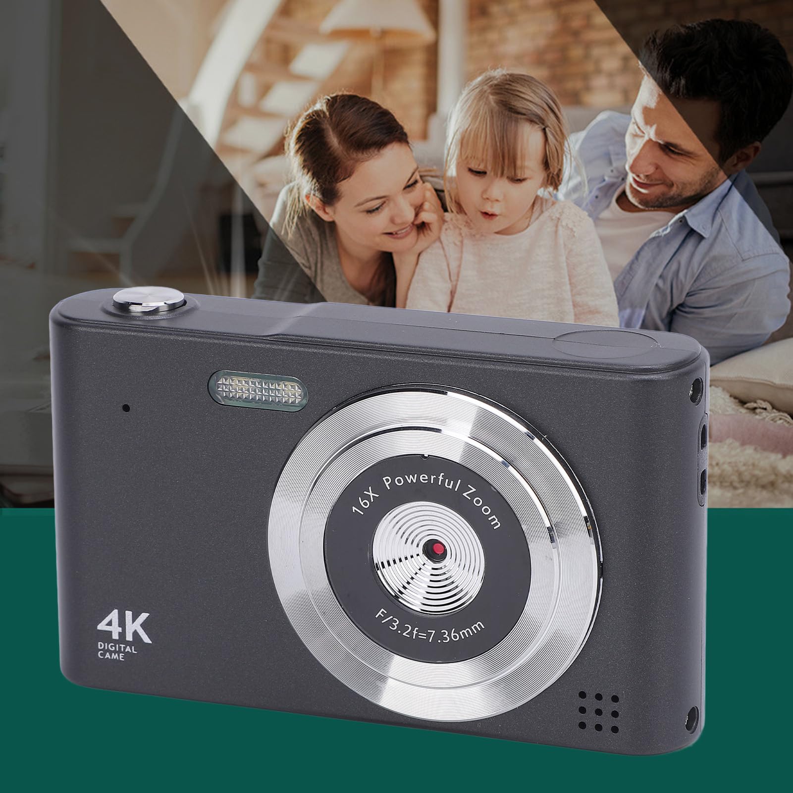 Camera digitale 4K, fotocamera da vlogging da 48 MP, fotocamera di registrazione video Zoom Anti Shake 16x per paesaggio, ritratto, sport, aereo (Nero)