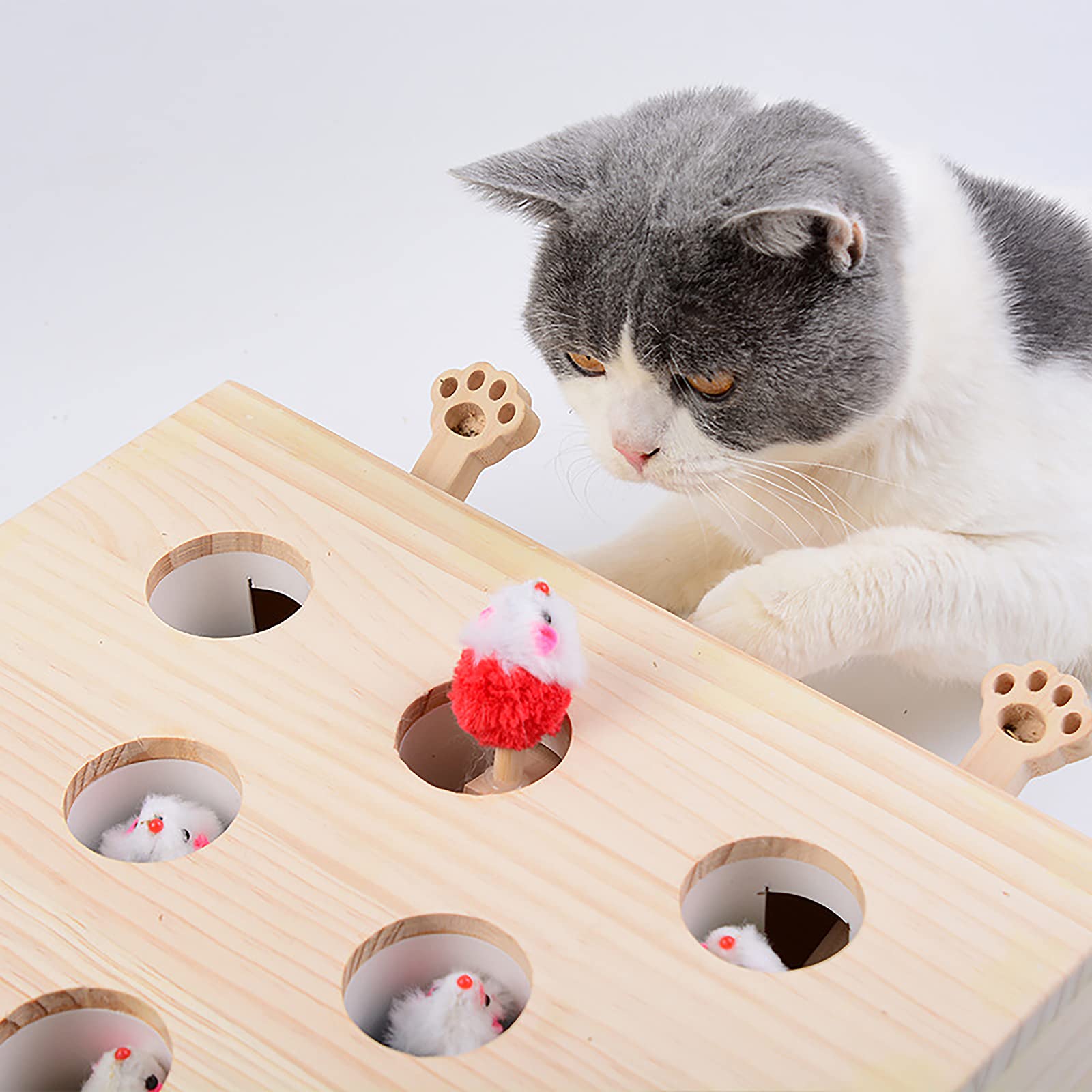 Whack-A-Mole - Giocattolo interattivo in legno per gatti, gioco coinvolgente e durevole per gatti e gattini, mantiene gli animali domestici intrattenuti e stimolati, design in legno naturale, perfetto