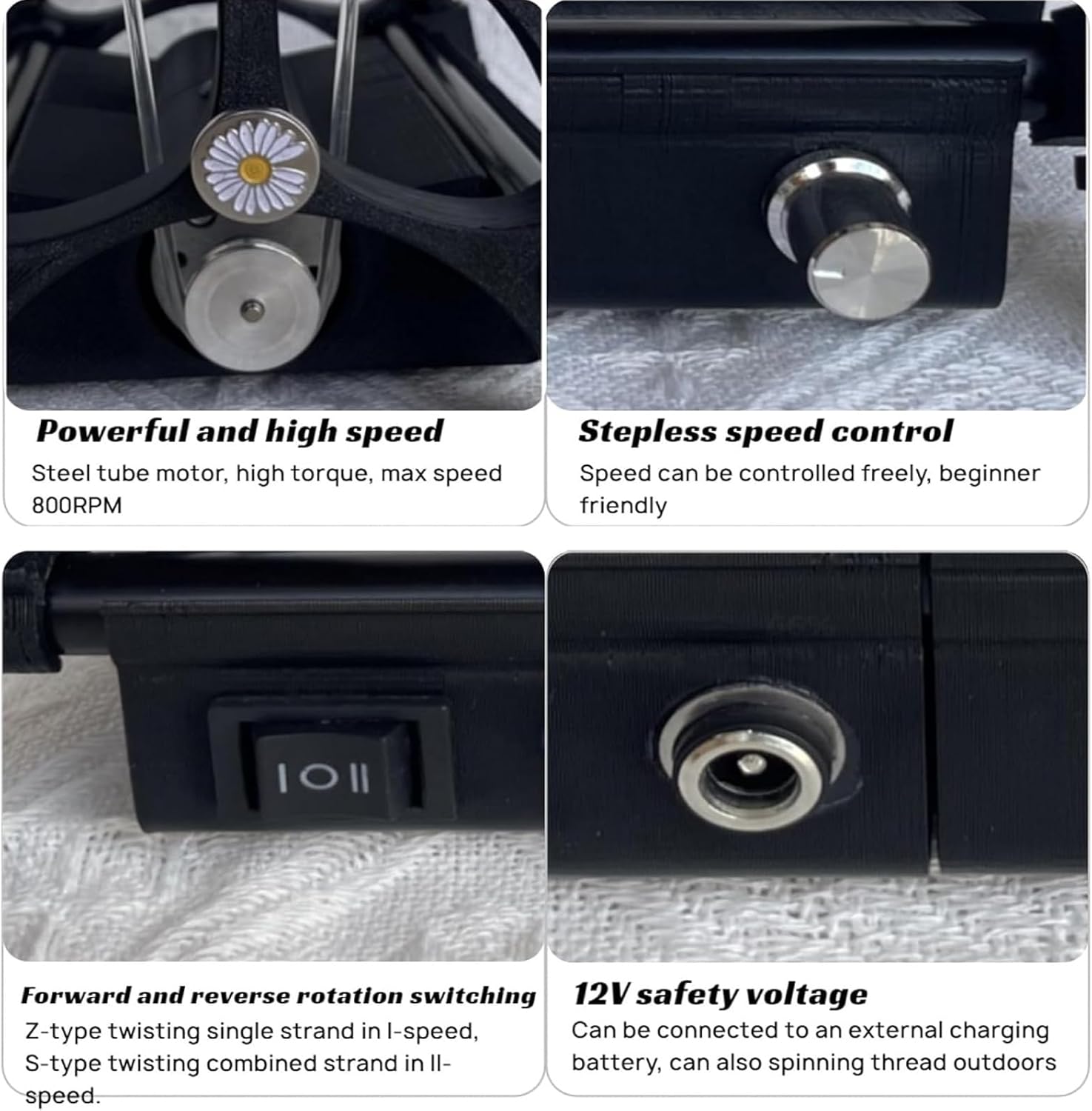 12V Electric Fiber Spinning Wheel for Yarn Making - Professional Yarn Spinning Wheel Kit 800rpm Maximum Speed,Maintenance-FreeBeginner Spinning Wheel for DIY Artisans,Gold-18 * 14 * 17cm