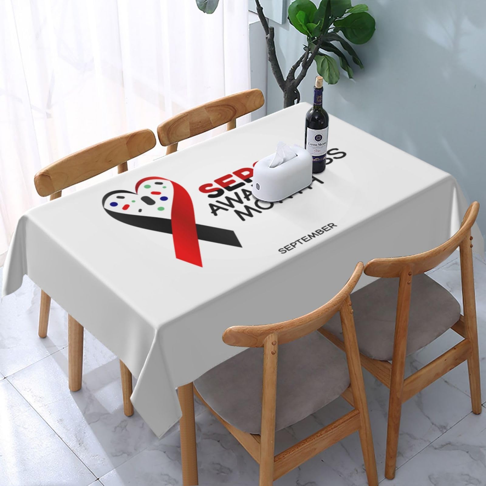 JunHeArt Sepsis Awareness Month Tablecloth Rectangle Table Cover Washable Table Cloths Decor For Kitchen 54" X 72"
