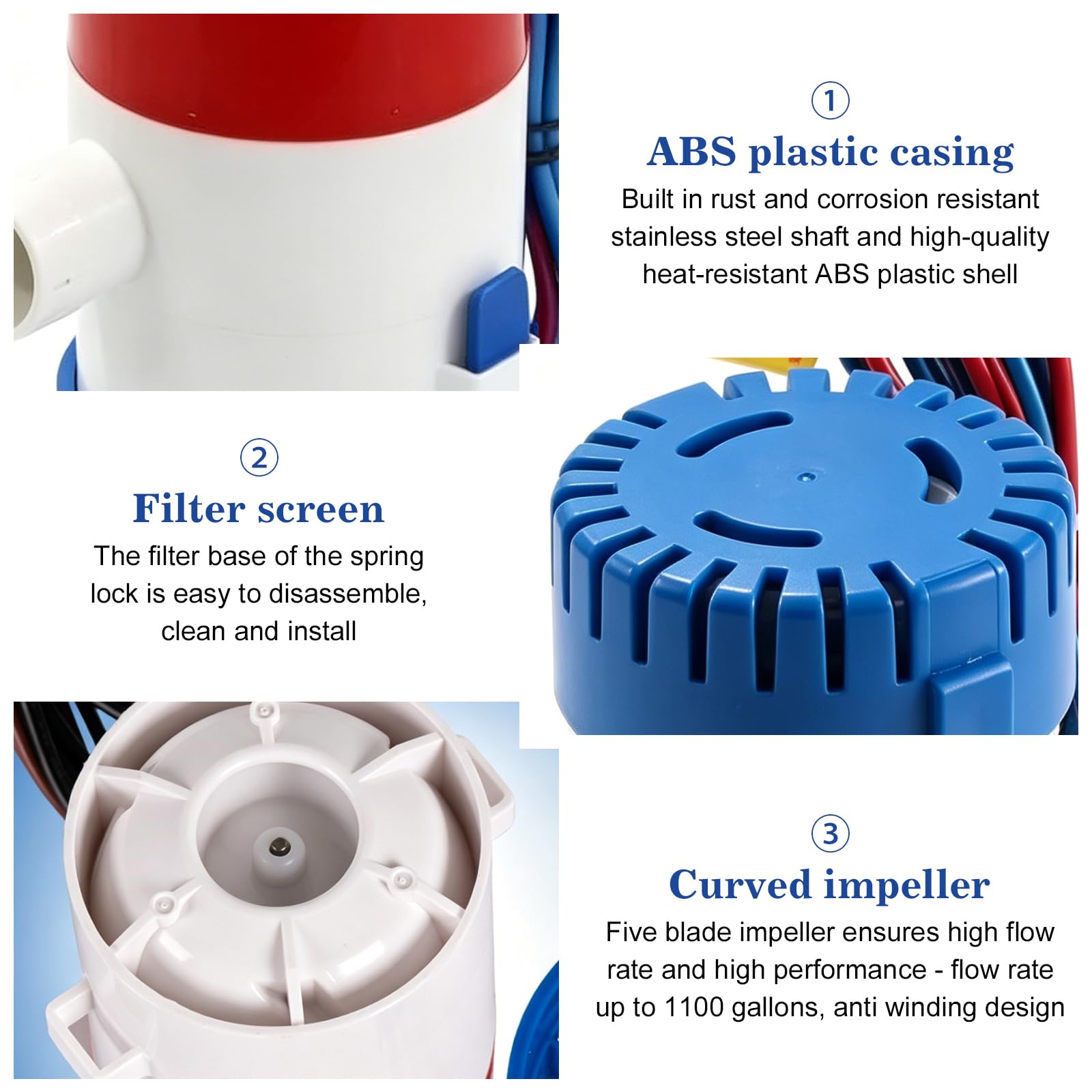 BilgenpumpeS 12V,Geräuscharme BilgenpumpeS Mit Schlauchset,Non-Automatic Bilgenpumpe,Bilgenpumpe Für Marineboote Für Boote Und Yachten,Pools,Wohnmobil,1100 GPH,Klein,Wartungsfreundlich
