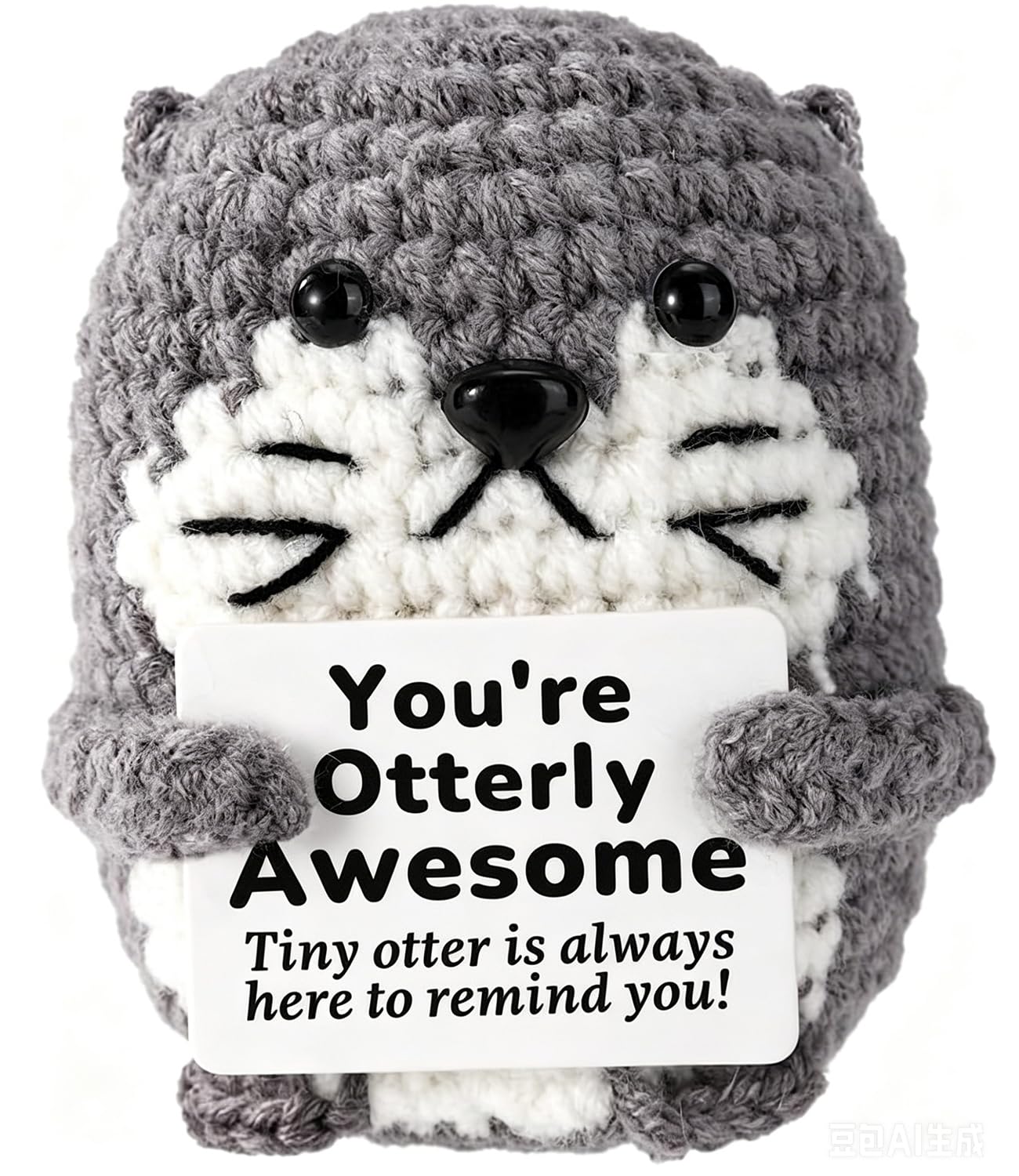 CAREOR Positive Handmade Crochet Otter, Mini Emotional Support Plush, Cute Knitted Sea Otter Toy, Cheer Up Gift Thank You Teacher Gifts for Friends & Coworkers, Gifts for Women (Gray)