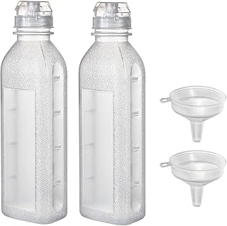 2 Pack Oil Dispenser Bottles, Plastic Condiment Squeeze Bottles for Sauce, Kitchen Olive Oil Squirt Bottles Liquids Container for Vinegar Syrups with 2 Funnels, 5 Labels and 1 Pen 17oz
