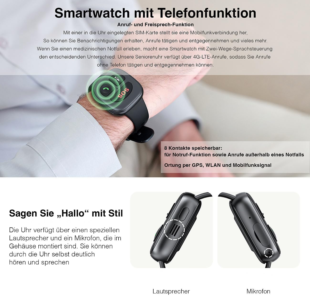 simvalley MOBILE Notruf Armband: 4G-Notfall-Armband mit Freisprechen, GPS, Sturz-Sensor, App, IP67 (Notfallarmband, Notfallarmband Senioren, Handy)