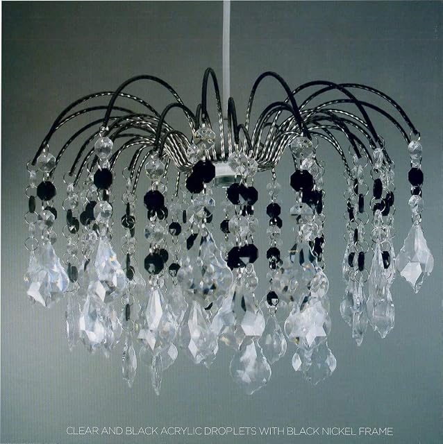 HOMION Chandelier Style Ceiling Light Shade Droplet Pendant Acrylic Crystal Luxury (Fountain Drop Black/Clear)