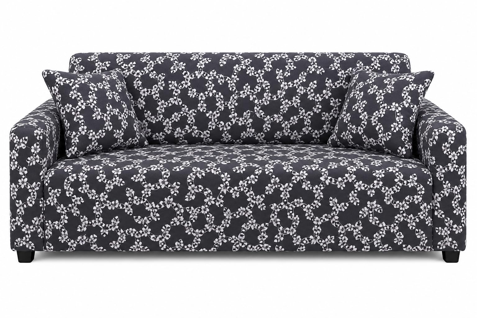 Premium Grey Floral Printed 3 Seater Sofa Cover | Stretchable Washable Slipcover | Elastic Furniture Protector | Soft Anti-Dust Living Room Couch Cover | Includes 2 Matching Cushion Covers-image-12