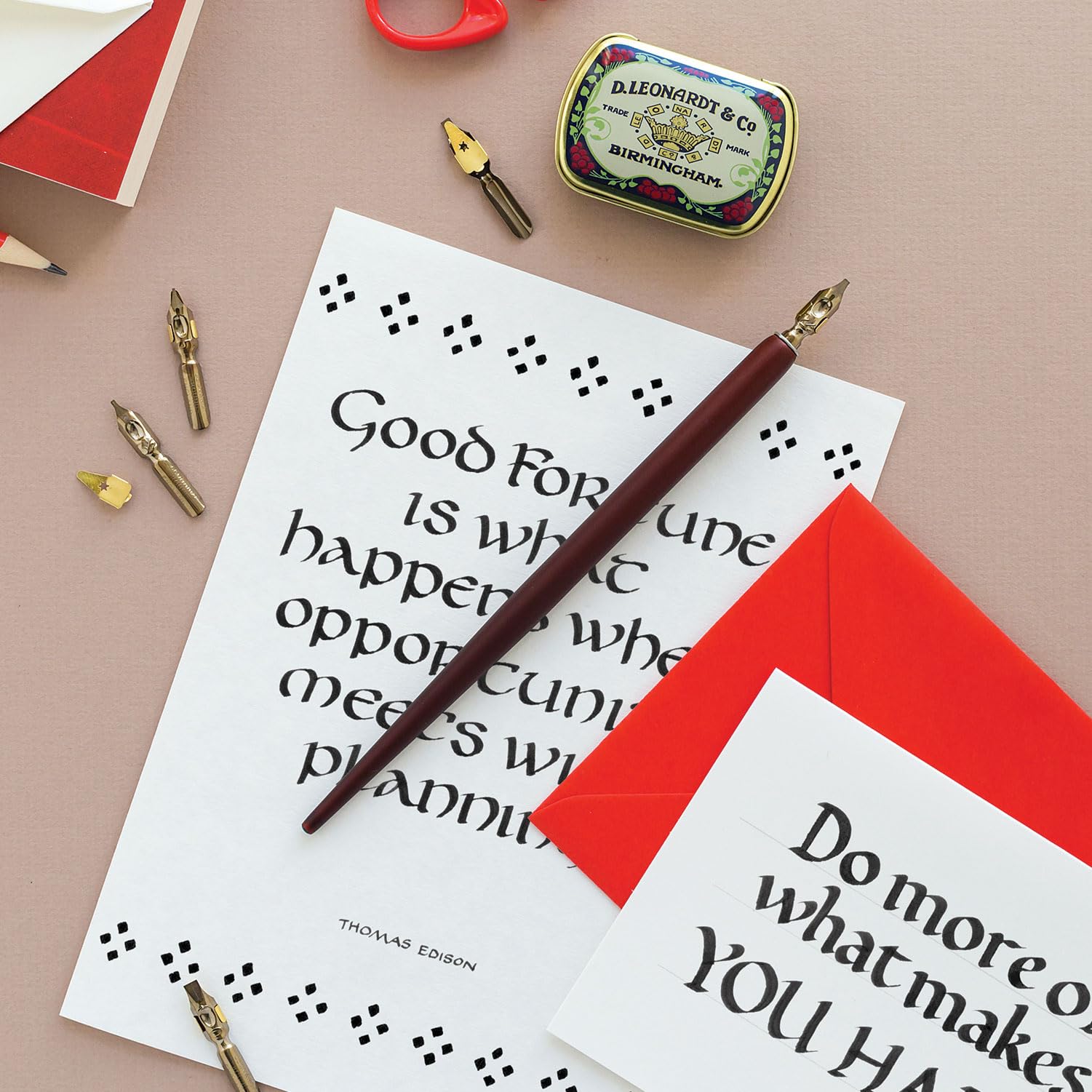 MANUSCRIPT Leonardt Set Penne Per Calligrafia – 5 Pennini Rotondi, In Latta, Prodotto In UK