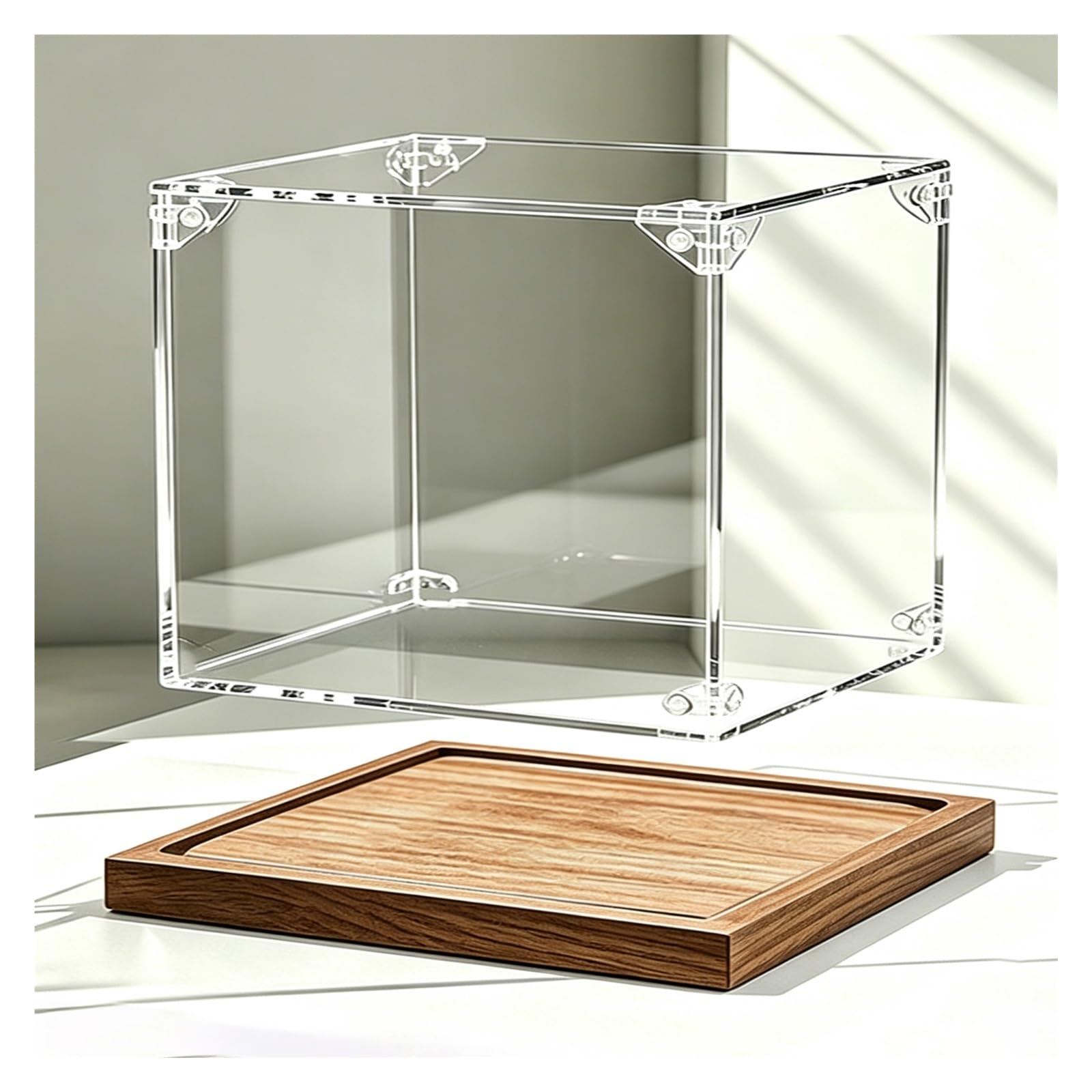 Vitrina para Figuras Coleccionables, Caja Expositora de Acrílico | Panel de Acrílico Transparente, Base Empotrada, Montaje Sencillo, Apilable, Exhibición del Producto a 360°(19.7x19.7x11.8in)