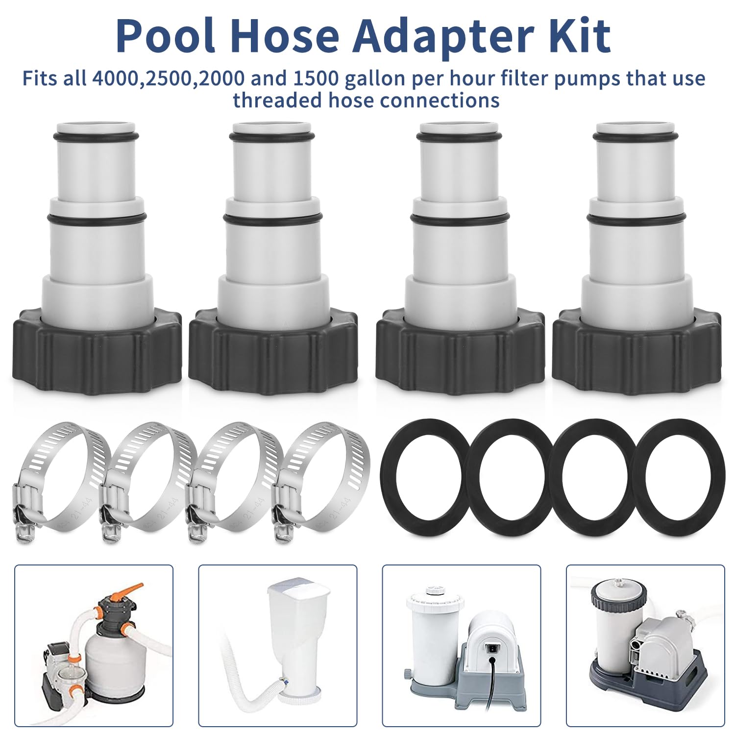 Adapter węża basenowego 4PCS, adapter do basenu Intex, zestaw adaptera węża basenowego, adapter węża do pompy, złącze do węża basenowego Ø 32 i 38 mm, adapter węża basenowego
