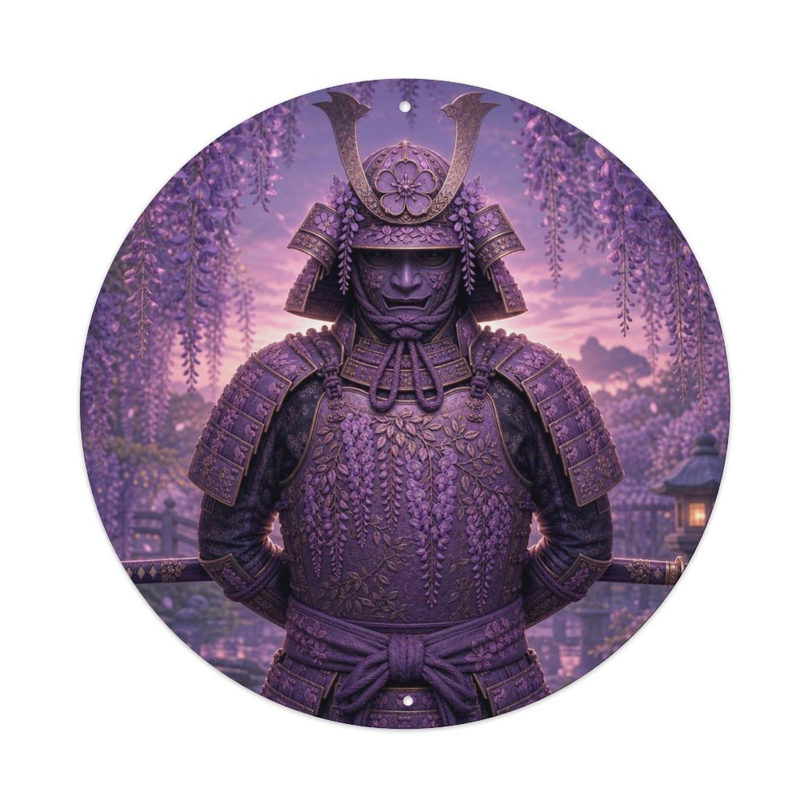 Okngb Style Ronin Lavender Dusk Blade Behind Back Rest Katana Badge Metal Tin Sign Plaque Wall Decor For Cafe, Man Cave, Club Bar, Office, Home Garden Round Metal Poster 8X8inch
