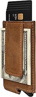 Dinghao RFID Blocking Slim Money Clip Aluminum Wallet Automatic Pop-up Card Case (Texas Brown)