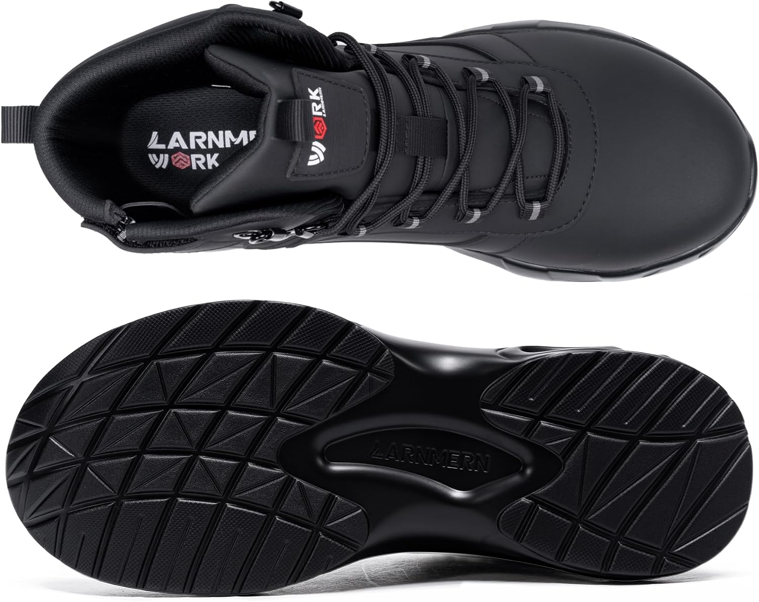 LARNMERN Steel Toe Boot Men Non Slip Work Shoe Rainproof Safety Toe Sneaker Side Zipper Industrail Boot High Top Tactical Shoe