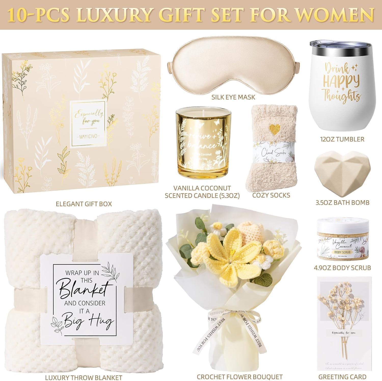 Mothers Day Birthday Gifts for Women Self Care Package Get Well Soon Gift Baskets, Thinking of You Sympathy Spa Gift Set w/ Crochet Flower Bouquet, Unique Gifts for Women Mom Sister Grandma Friends