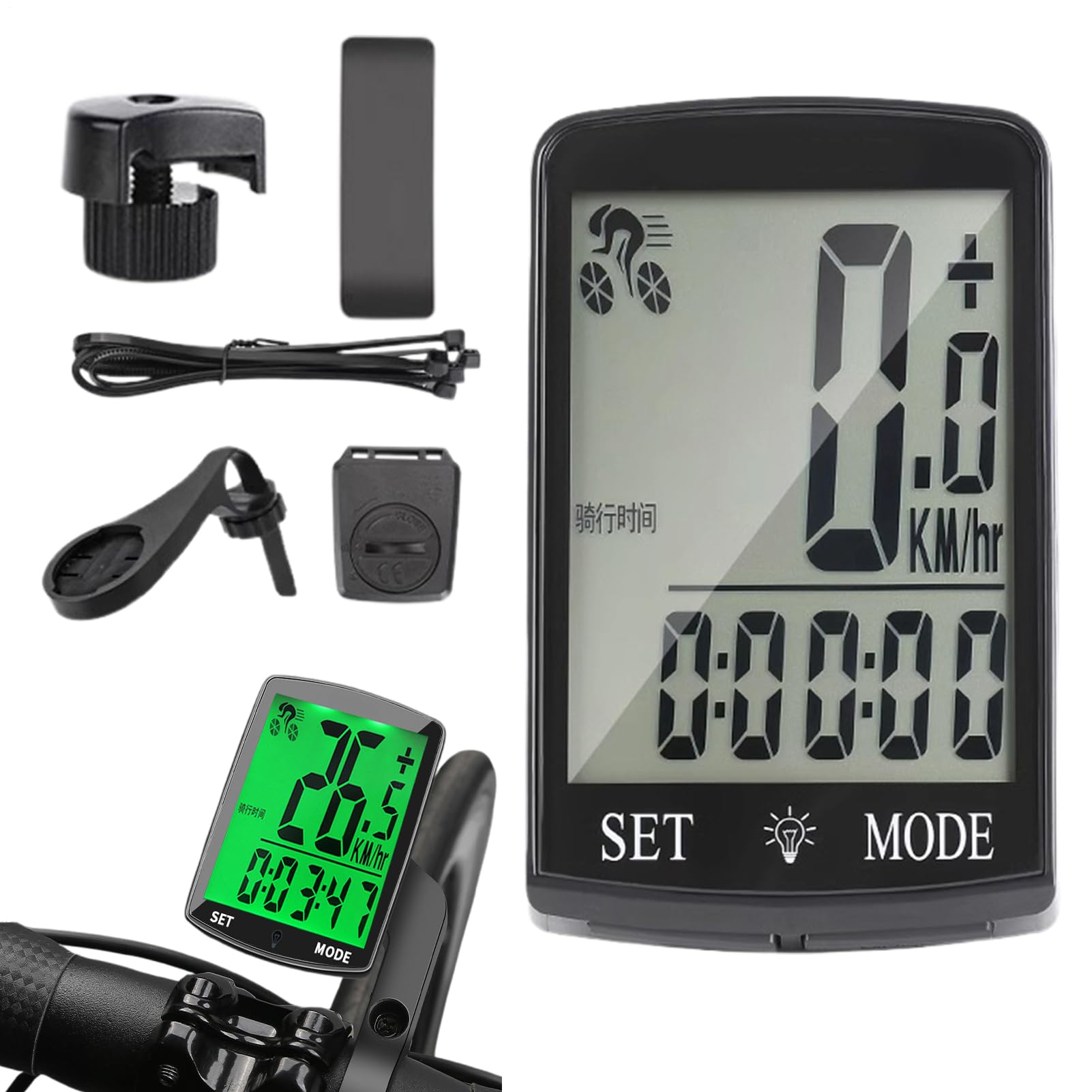 Cycling Computer Mount - Waterproof Ride Speedometer with Backlight Display for Mountain Bike, Scooter, Dirt, ATV & Motorcycle Riders | Cycling Speed Sensor | Lightweight Bike Speedometer