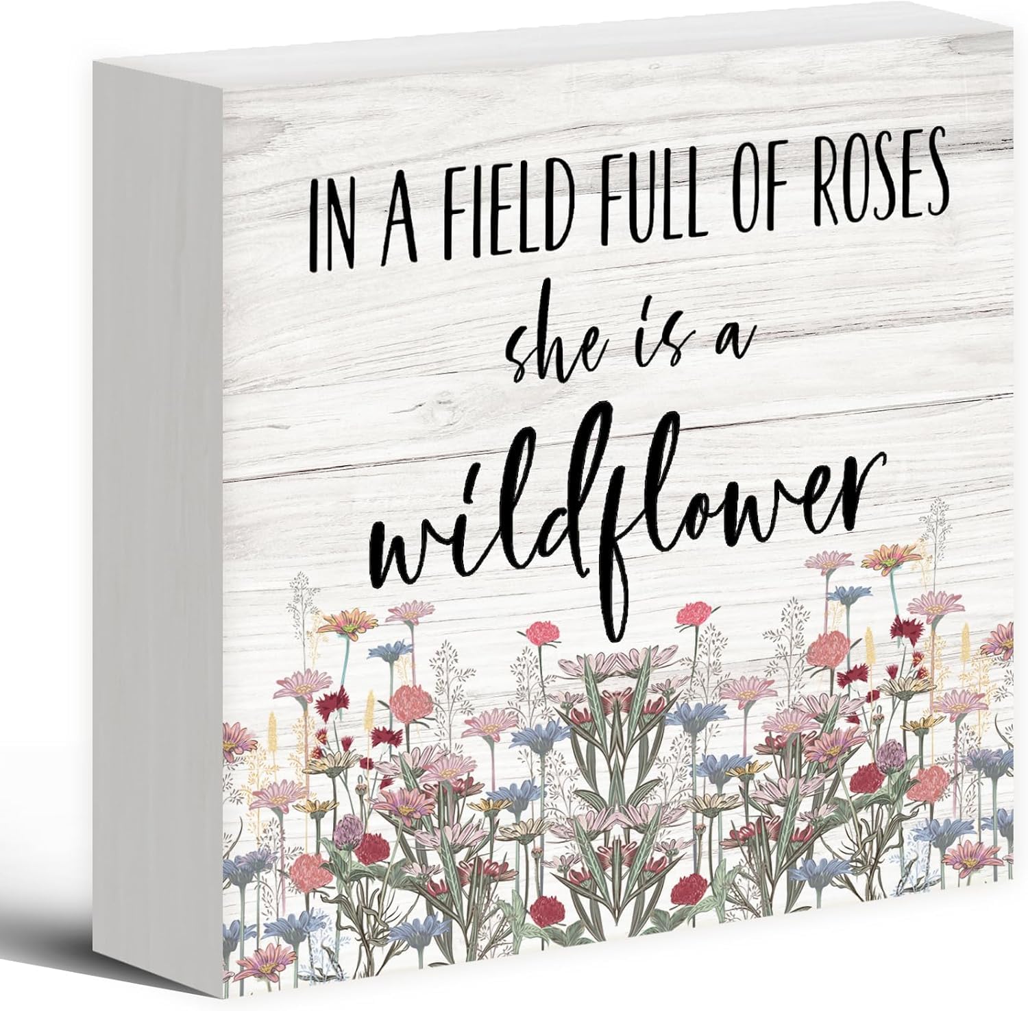 Wildflower Box Sign 5x5 Inch Rustic Wood Inspirational Quote Decor