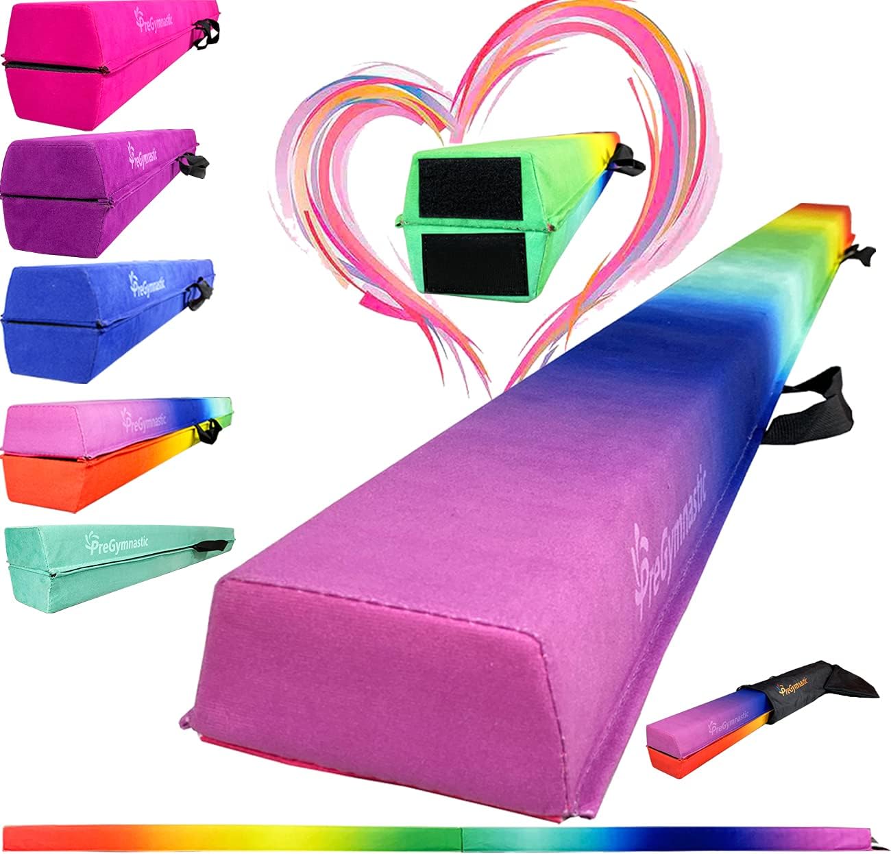 PreGymnastic Folding Balance Beam 8FT/9.5FT -Extra-Firm Suede Cover with Shinning Sticker and Carry Bag for Home/School/Club/Travel
