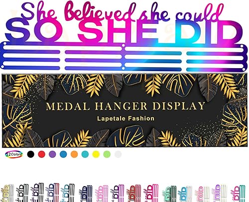 Miniatura 32 de Soporte de medallas deportivas para colgar medallas, estante de pared de 16 pulgadas de largo, premios, cinta, animación, gimnasia, fútbol, softbol