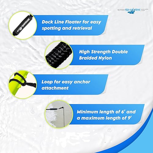 Miniatura 4 de Líneas de muelle elástico para barcos de alta calidad. La línea de muelle elástico se estira de 5 a 7 pies. Absorbe los golpes en tacos, muelles,