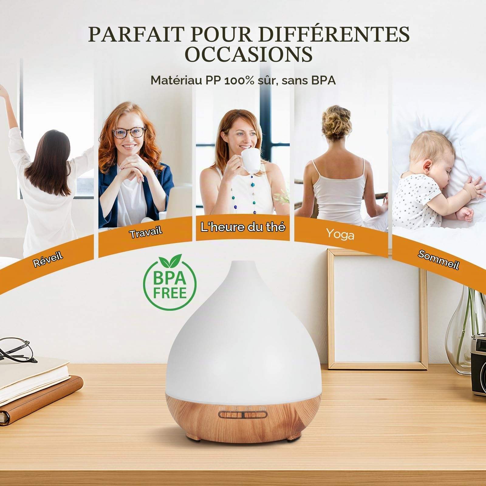 Cozary Diffuseur d'Huile Essentielle, 400ml Ultrasonique Diffuseur Huiles Essentielles Electrique avec Télécommande 3 Minuterie, 7 Couleurs LED Humidificateur d'air, Arrêt Automatique