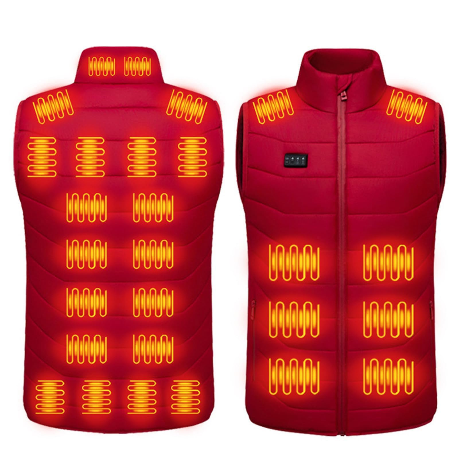 Kamizelka Grzewcza Elektryczna - Unisex, 28 Stref Grzewczych - Regulacja 4 Stref, Ciepła I Lekka, Można Prać W Pralce, Do Jazdy Na Nartach, Wędrówek Pieszych, Na Kemping Red-3XL