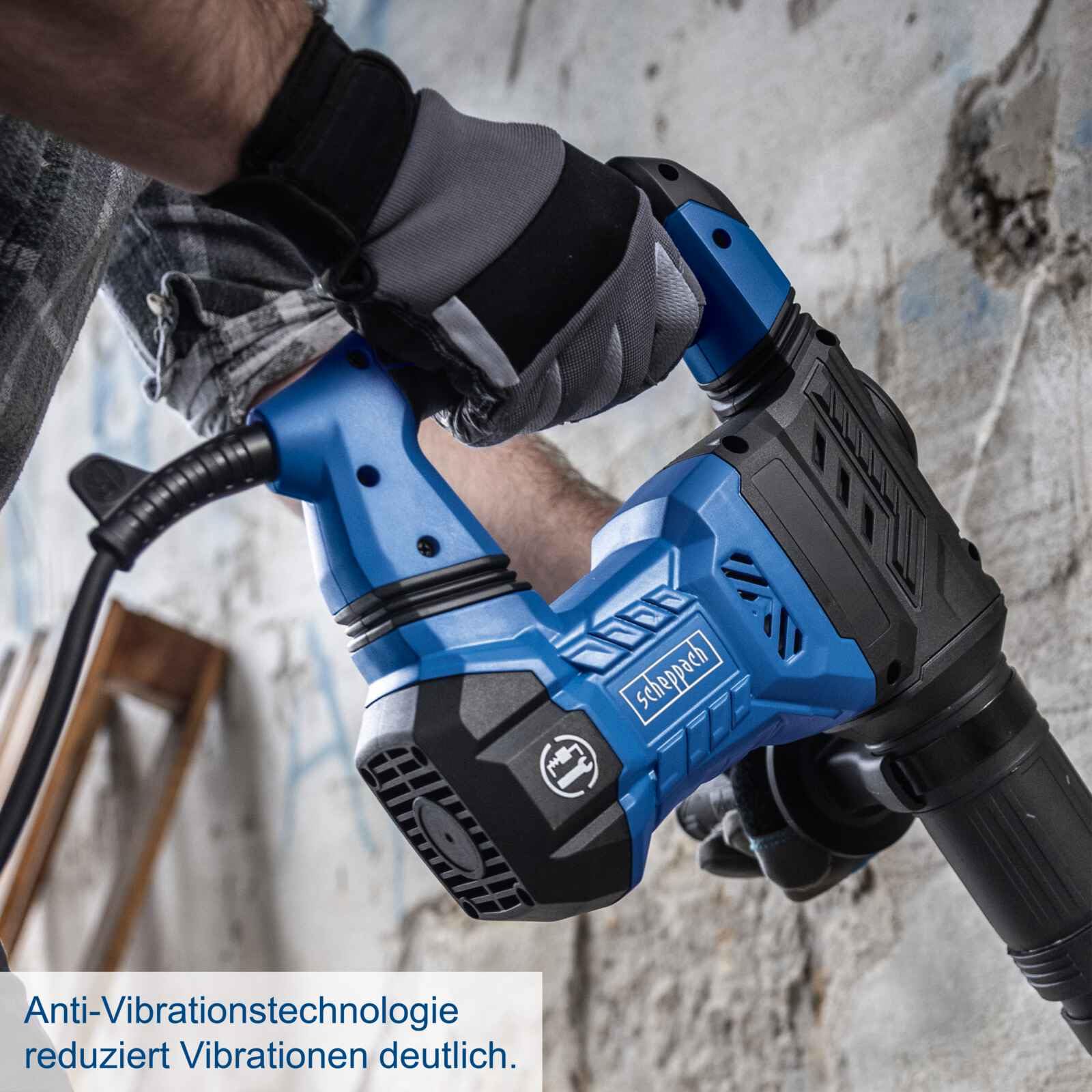 Scheppach Abbruchhammer AB1500X Betonhammer mit Transportkoffer & 3m Kabel | 20J Schlagkraft | 1300W Leistung | SDS-Max-Aufnahme | 4100 BPM | Zusatzgriff 360° | 6kg leicht | inkl. Spitz- & Flachmeißel