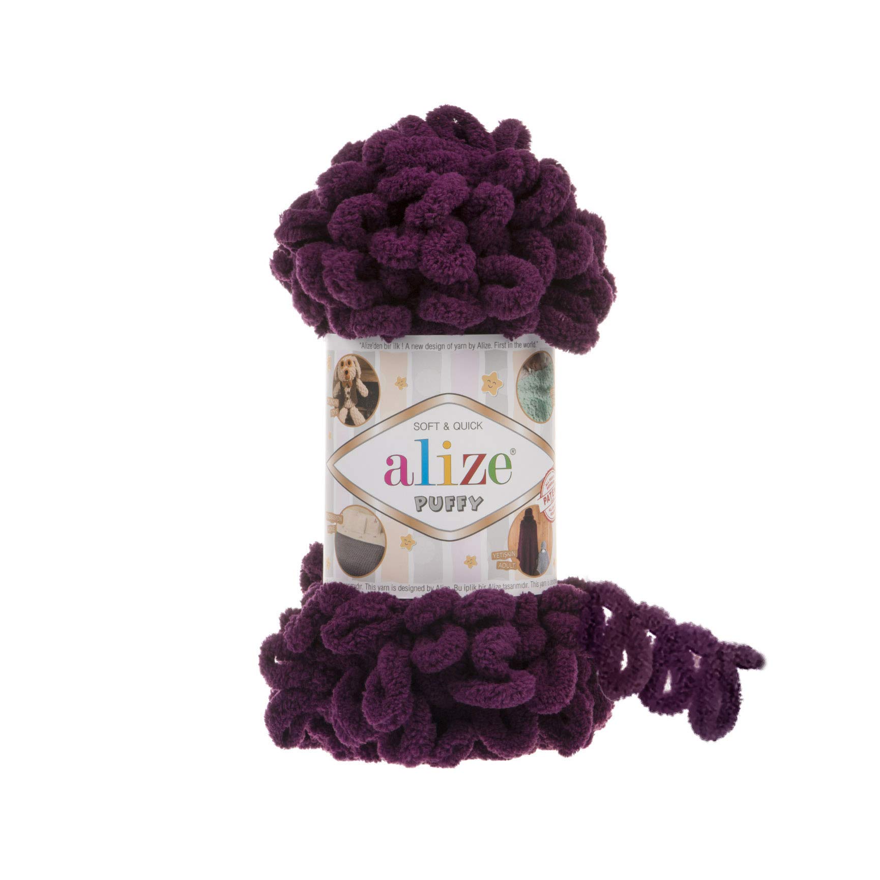 Alize Puffy Knitting Yarn 100 g, Patented Innovation, Loop Knitting without Needles, Colour: 111 Plum