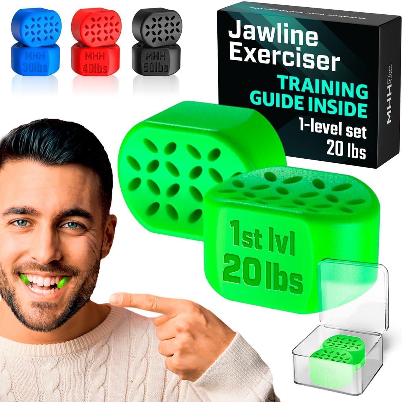 Jawline Exerciser for Men & Women - Powerful Jaw Trainer - Different Resistance Levels - Double Chin Reducer Eliminator - Silicone Jaw Toner Tablets - Face Neck Shaper & Strengthener Line Chewing Gum