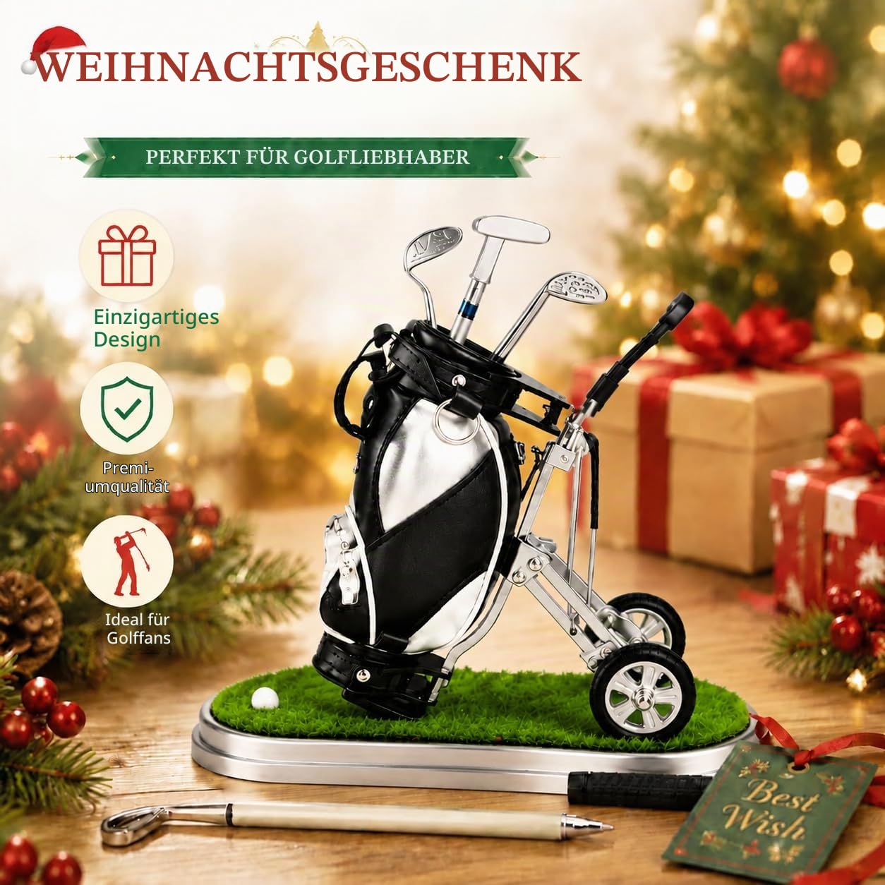 10L0L Golf-Stifthalter mit 3 Stück Golfschläger-Stiften Geschenkset Golf-Renn-Souvenirs einzigartige Geschenke für Golfer-Fans, Kollegen – Silber + Schwarz