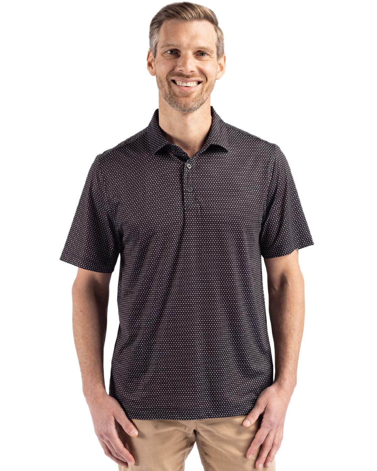 Cutter & Buck Pike Eco Shadow Check Print Recycled Mens Polo, Black, Medium