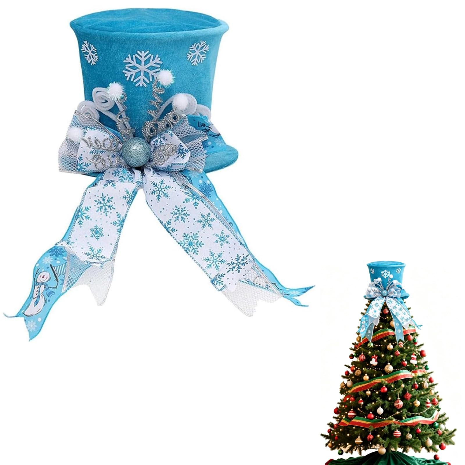 Christmas Tree Topper Hat, Candy Cane Ribbon & Heart Shape Top Hat (D)