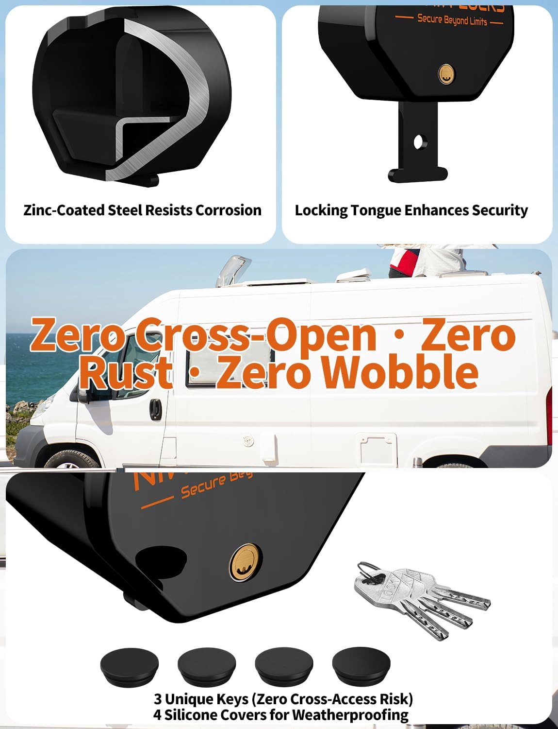 Heavy Duty Trailer Hitch Lock - Universal Fit 1-7/8",2" and 2-5/16" Couplers | Anti-Theft RV Trailer Tongue Lock for Truck Boat | Structural Steel Security Design (Black)