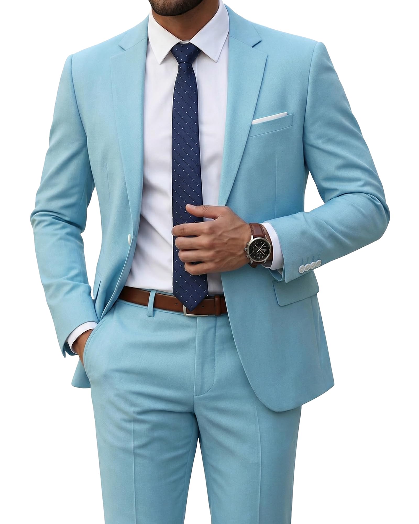 MrSure Men's Suit, 2 Piece Slim Fit Jacket and Pants with Tie, One Button Blazer Trouser for Weddings Proms