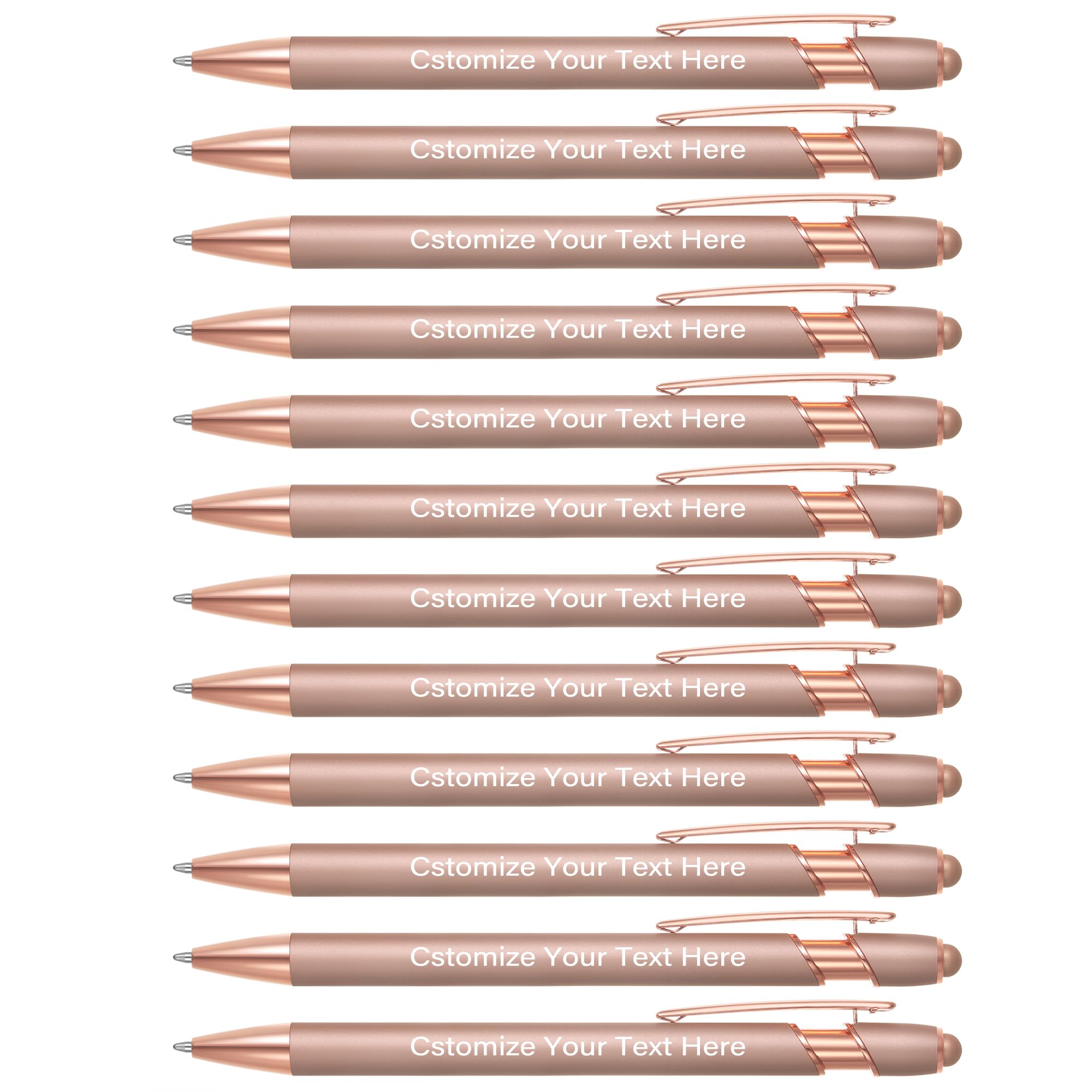 Kingluu 12 Pcs Personalized Ballpoint Pens with Stylus Tip,Free Engraving Black Ink Customized Pen with Your Name Logo Message Text,Custom pens for