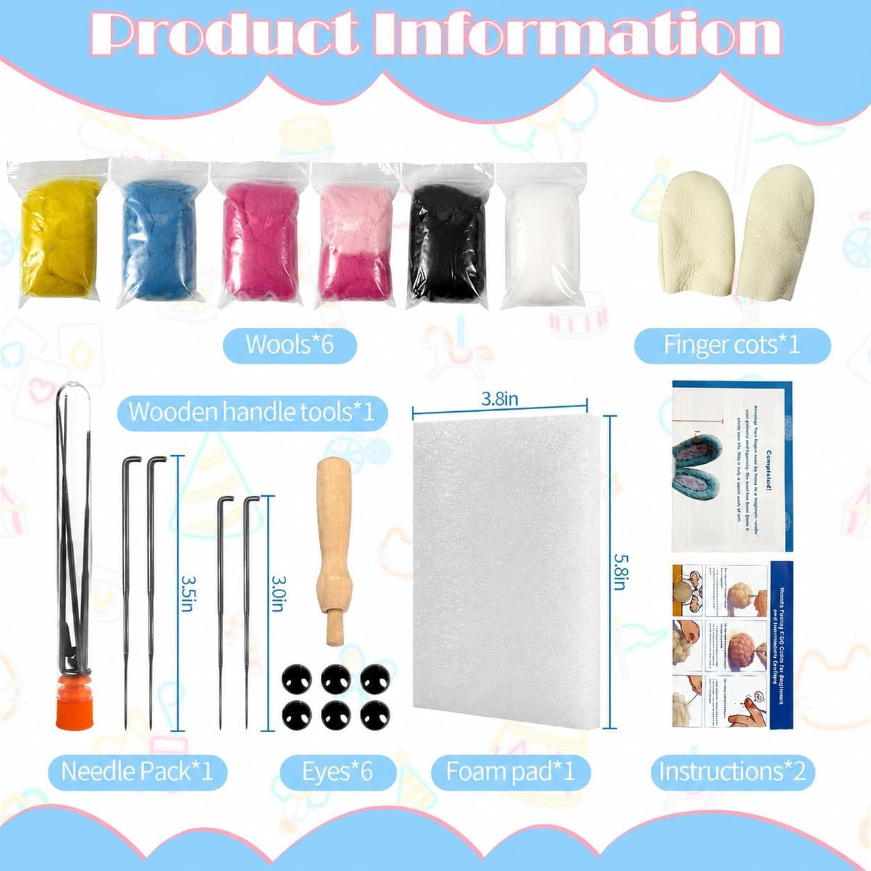 Voduynl Felting Supplies with Step-by-Step Video, Safety Guide & Instruction Cards - Animal Needle Felting Starter Kit for Adults & DIY Beginners