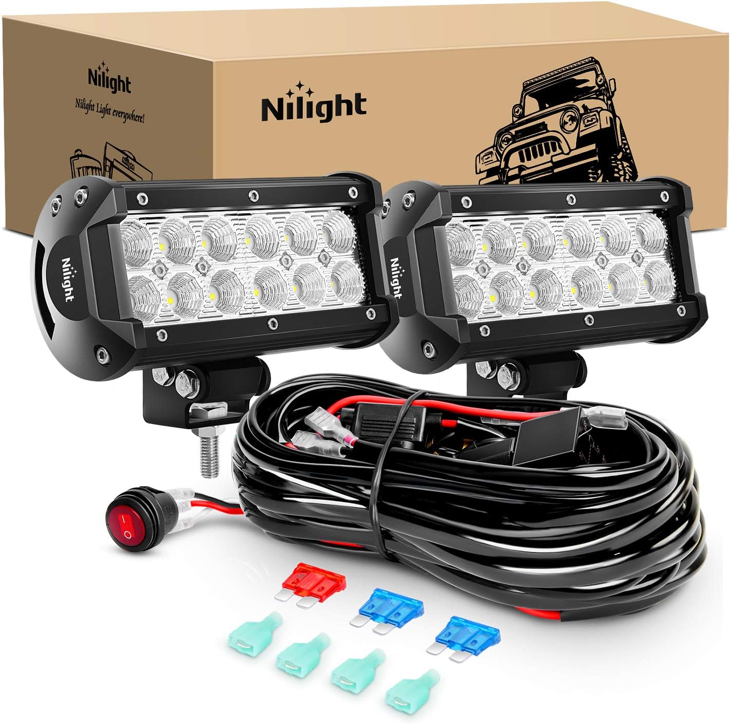 Nilight LED Light Bar 2PCS 6.5 Inch 36W Flood Off Road Lights Driving Fog Led Pods Lights with 16AWG Wiring Harness Kit-2 Leads for Van Camper Car Pickup Golf Cart ATV UTV SUV Truck Boat 4×4 Nilight LED Light Bar 2PCS 6.5 Inch 36W Flood Off Road Lights Driving Fog Led Pods Lights with 16AWG Wiring Harness Kit-2 Leads for Van Camper Car Pickup Golf Cart ATV UTV SUV Truck Boat 4×4