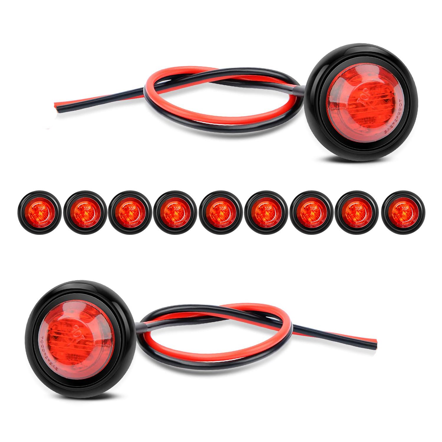 WVHTHVW 10 PCS 3/4” TL-03 Round Clearance LED Front Rear Side Indicator Bullet Marker Light for Truck RV Car Bus Trailer Van Caravan Boat (12V, Amber), 2 Years Warranty (Red)