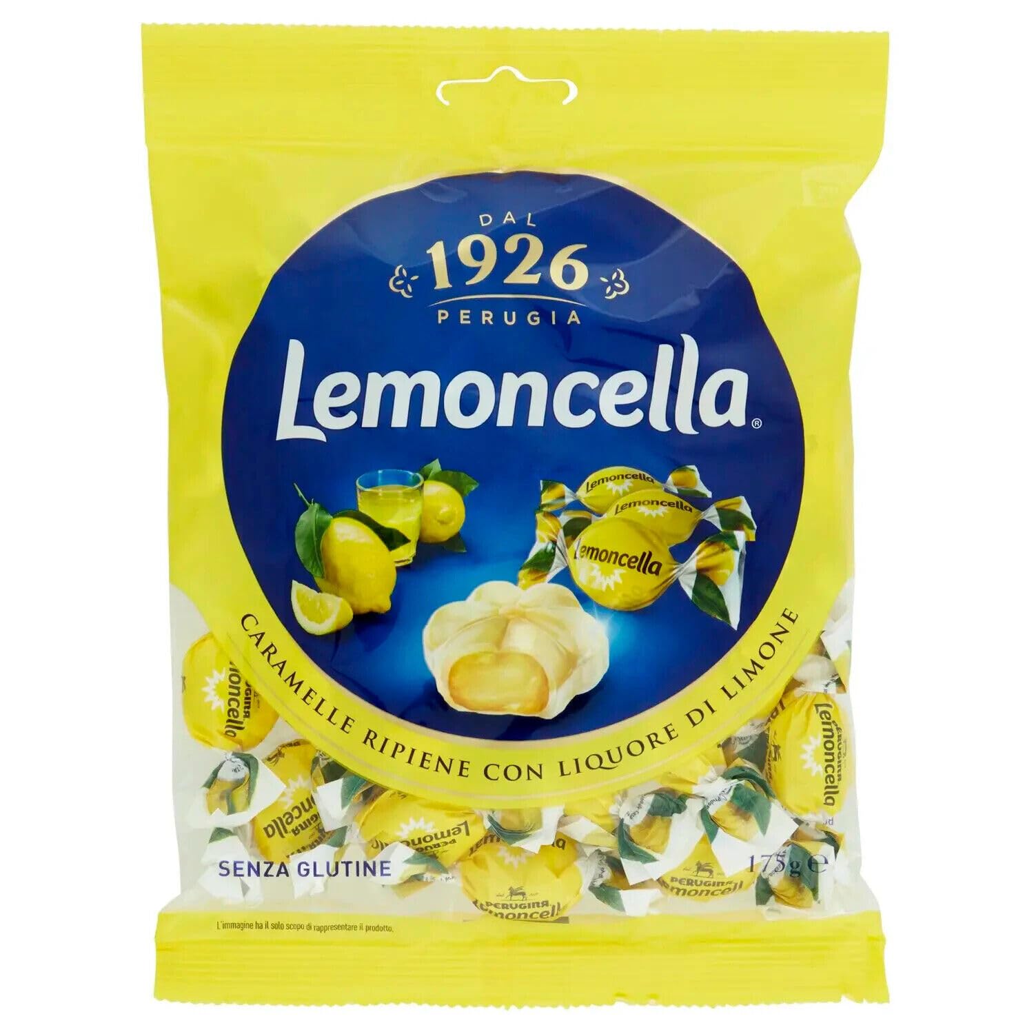 12er-Pack Fida Perugia Lemoncella,Bonbons gefüllte mit Zitronenlikör,175g Beutel + Beni Culinari Kostenloser Schlüsselanhänger