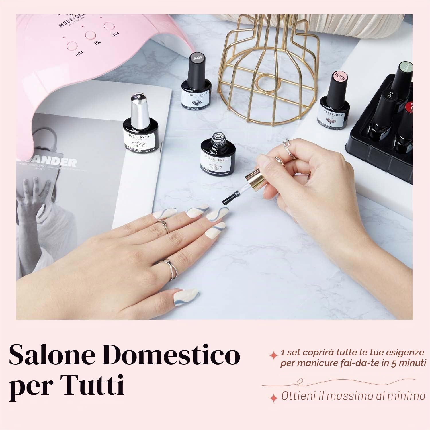 Modelones Set di Smalti UV Con Lampada 48 W - 12 Colori Rosa, Bianco, Verde, Base Top Coat per Manicure e Unghie in Gel