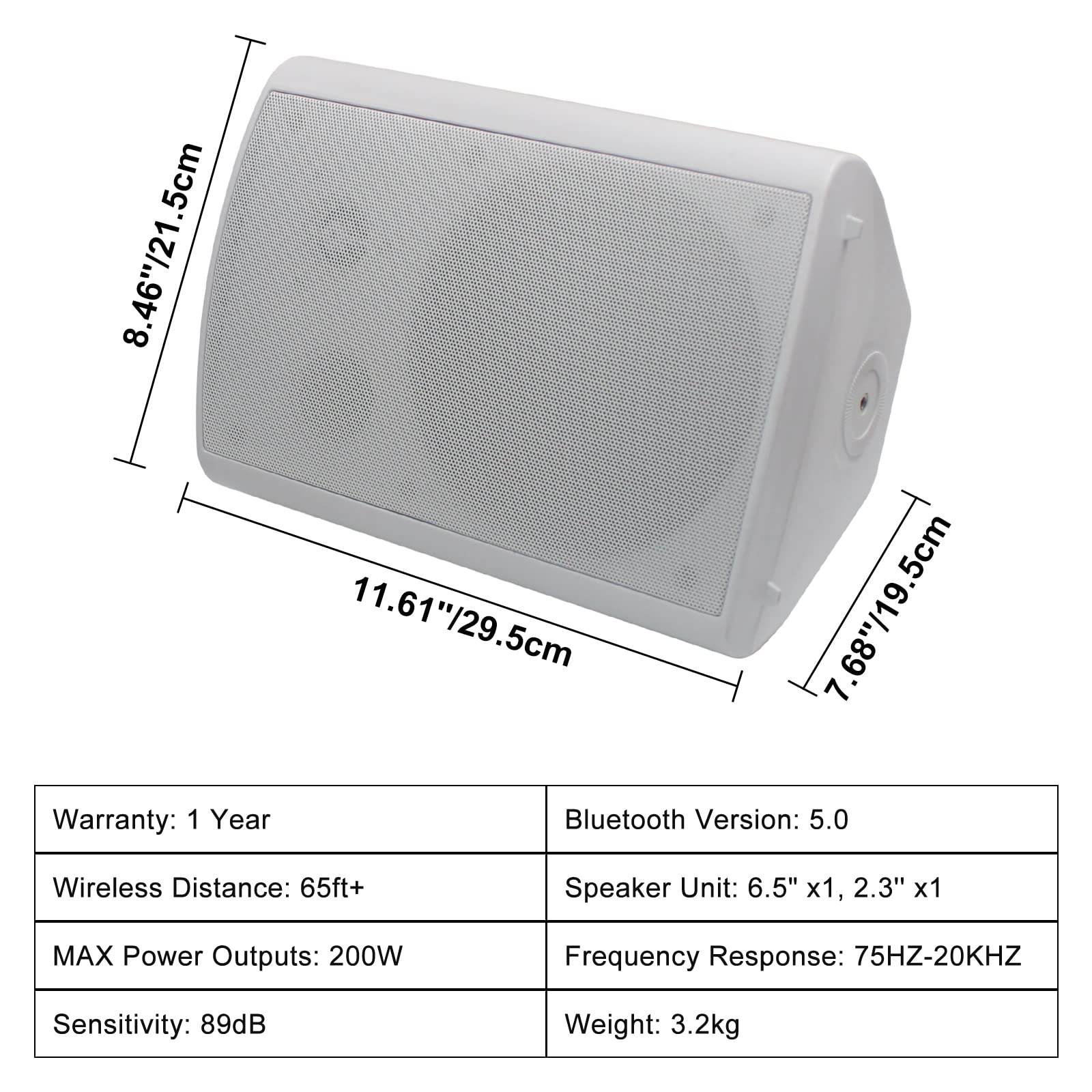 Herdio Głośnik zewnętrzny 6,5", wodoszczelny, 800 W, głośnik zewnętrzny ze wzmacniaczem stereo Bluetooth, idealny do użytku na zewnątrz, na taras, do ogrodu, na werandę (4 białe)