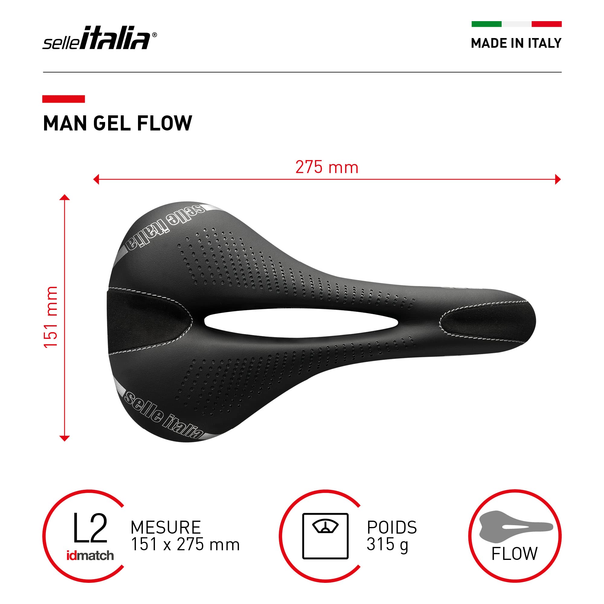 Selle Italia - Sillìn Vélo de route Man Gel Flow Rail Manganese Tube Ø7 Selle Grande tourisme Fibra-Tek Comfort Gel Amortisseur