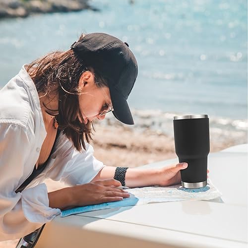 Miniatura 7 de Toopify vaso térmico de 30 onzas, con tapa para popote y cepillo, de acero inoxidable, tazas con aislamiento al vacío de doble pared (color negro)