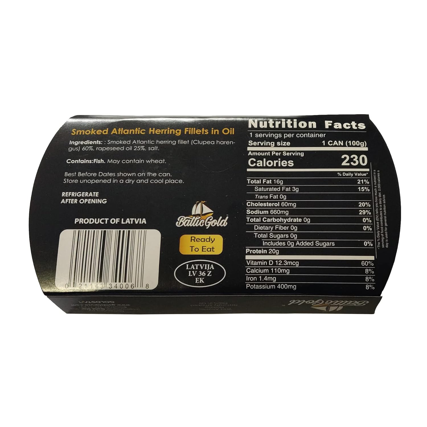 Baltic Gold Naturally Smoked Wild Atlantic Herring in Oil- 8.82 oz (170g) (Kippers, 10 Pack)