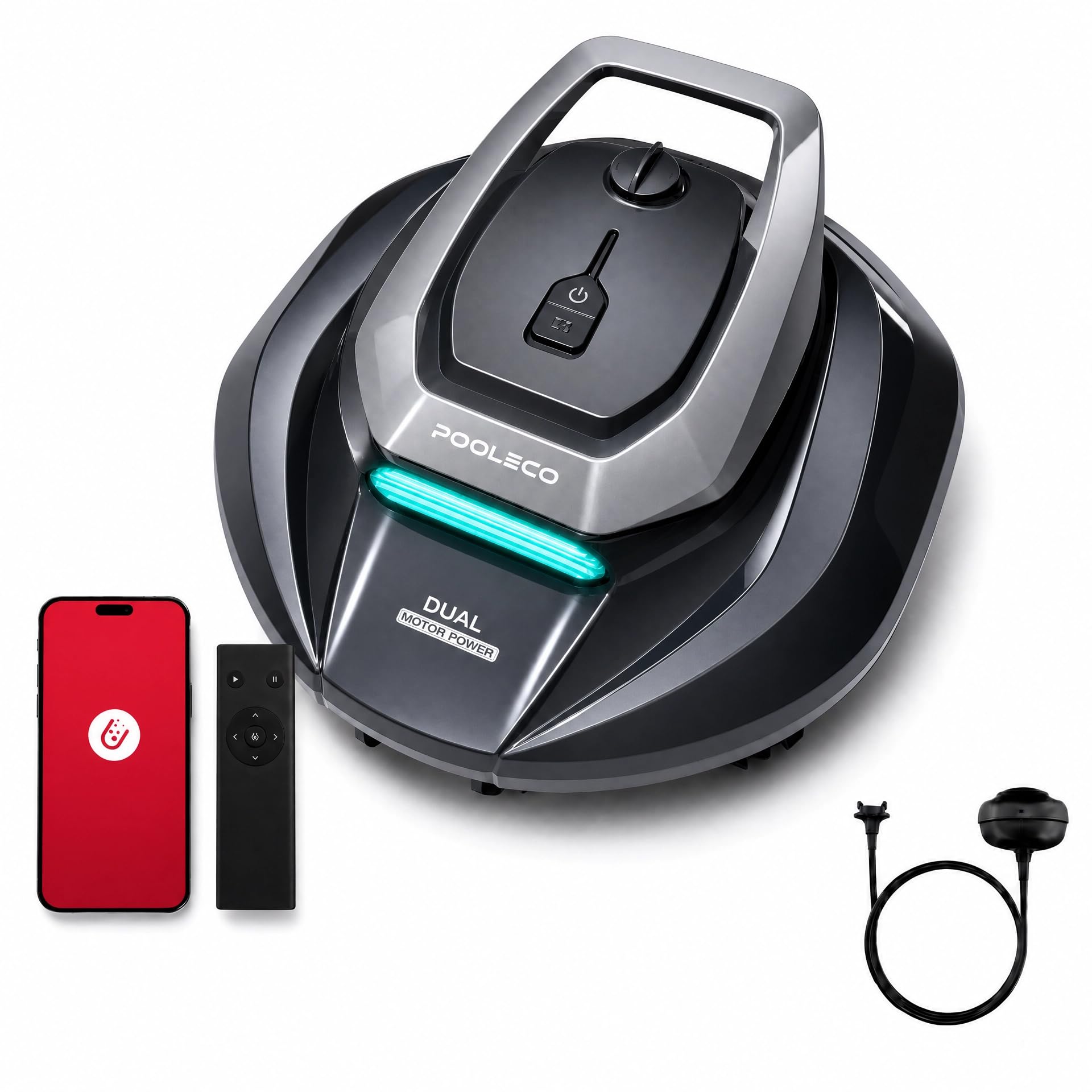Robot Aspirador Piscina sin Cable con Flotador, 3 Motores, Control por App y Mando, Estacionamiento Automático, Recogida sin Pértiga, Limpieza de Fondo para Todo Tipo de Piscinas, 90Min, 80m²