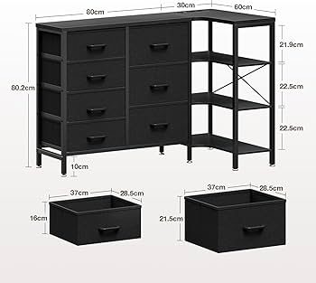 Coleshome Commode met laden, met led-kleurwisselstrips, 2 USB & 2 AC-poorten, 7 laden van stof, retrokleur